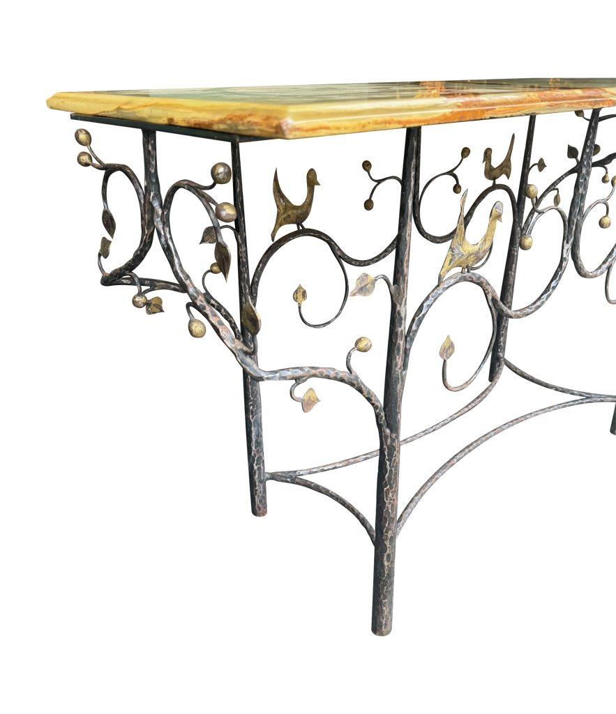A 1970s handmade wrought iron console table with glass or solid marble top For Sale 9