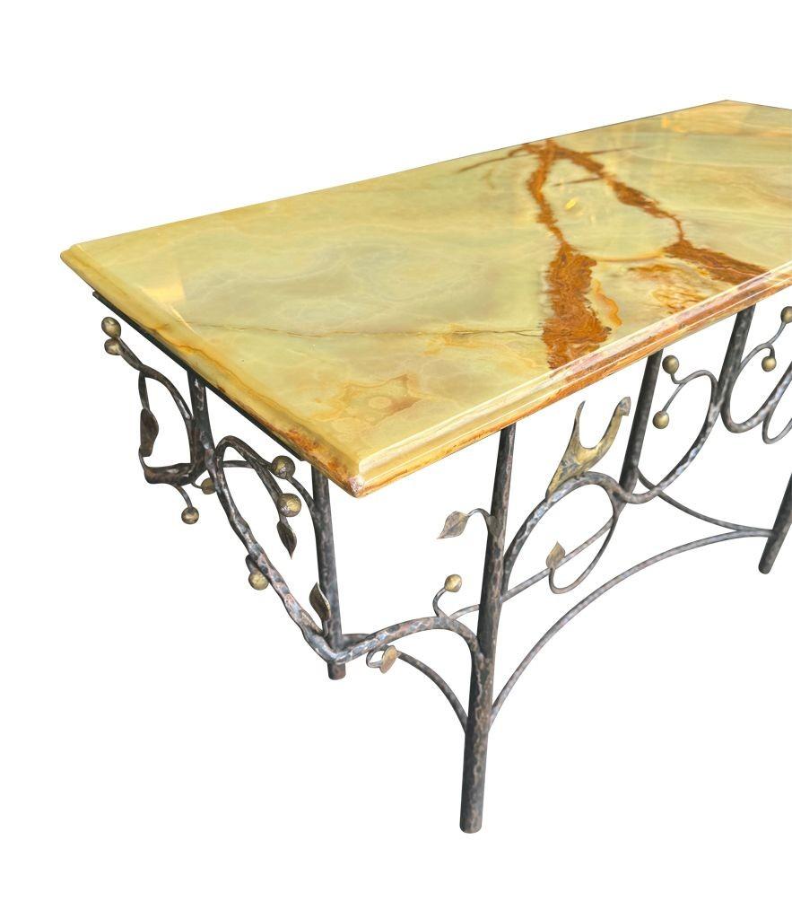A 1970s handmade wrought iron console table with glass or solid marble top For Sale 10