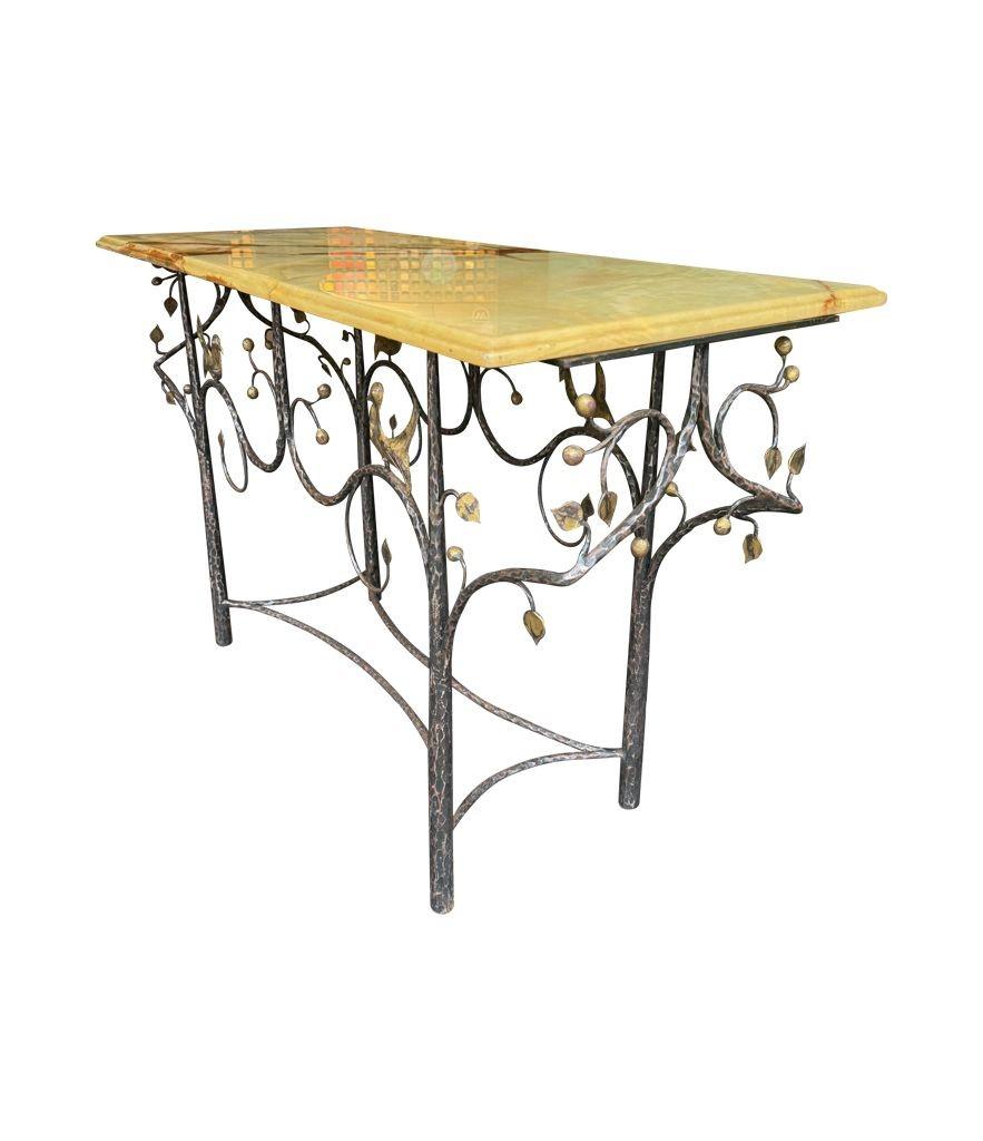 A 1970s handmade wrought iron console table with glass or solid marble top For Sale 11