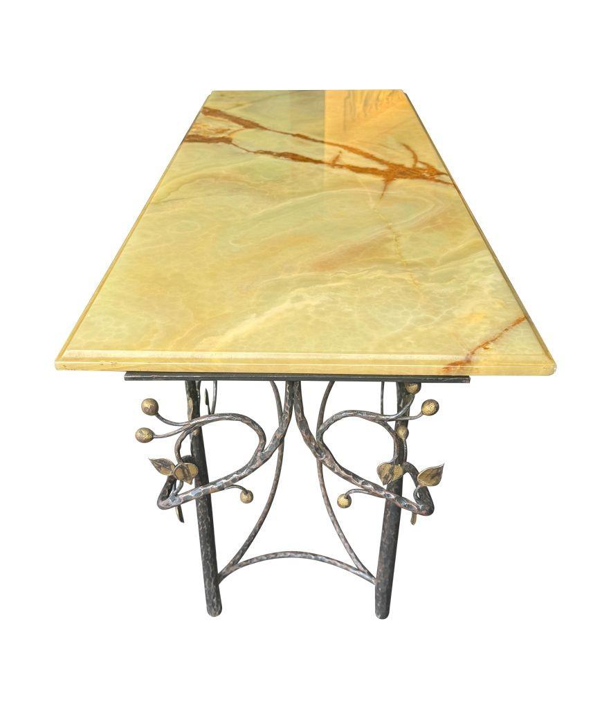 A 1970s handmade wrought iron console table with glass or solid marble top For Sale 12