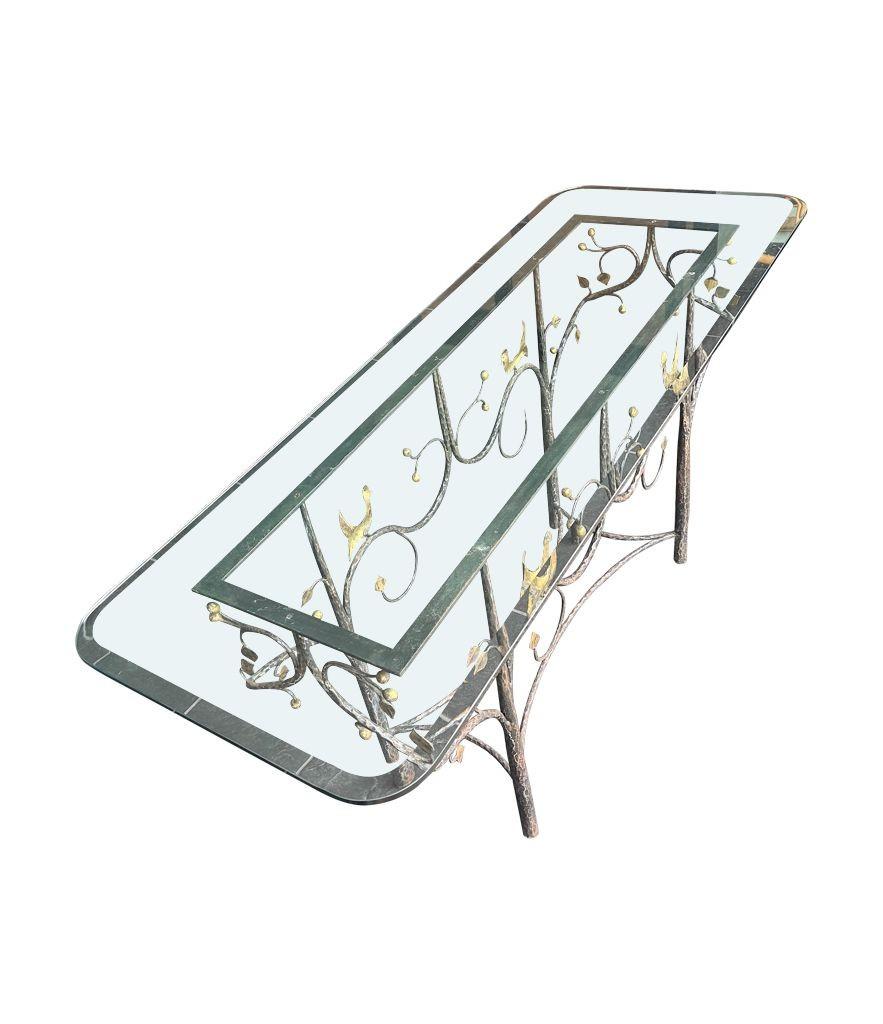 A 1970s handmade wrought iron console table with glass or solid marble top For Sale 13