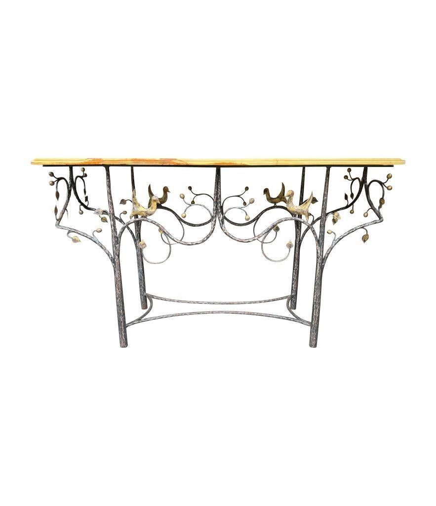 A 1970s handmade wrought iron console table with glass or solid marble top In Good Condition For Sale In London, GB