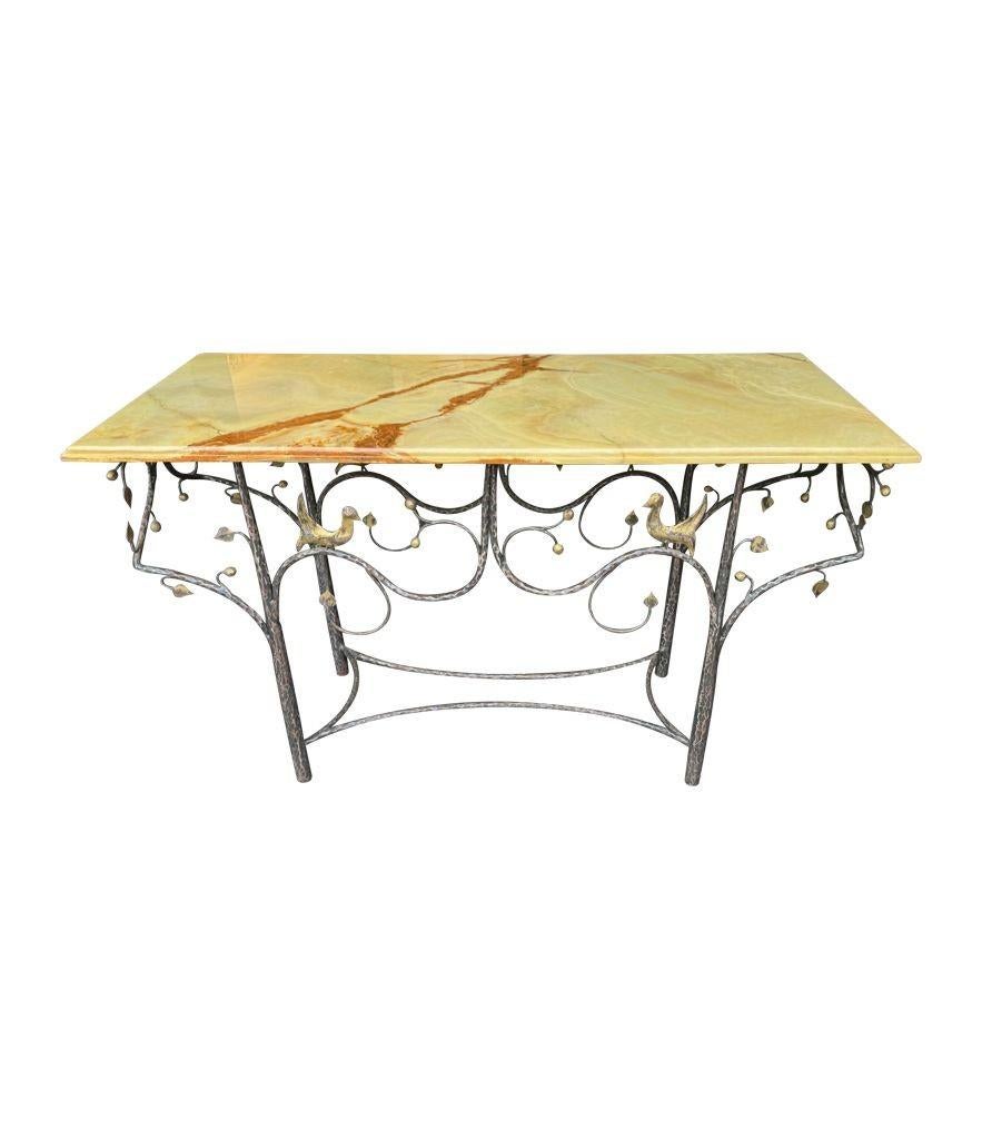 Wrought Iron A 1970s handmade wrought iron console table with glass or solid marble top For Sale