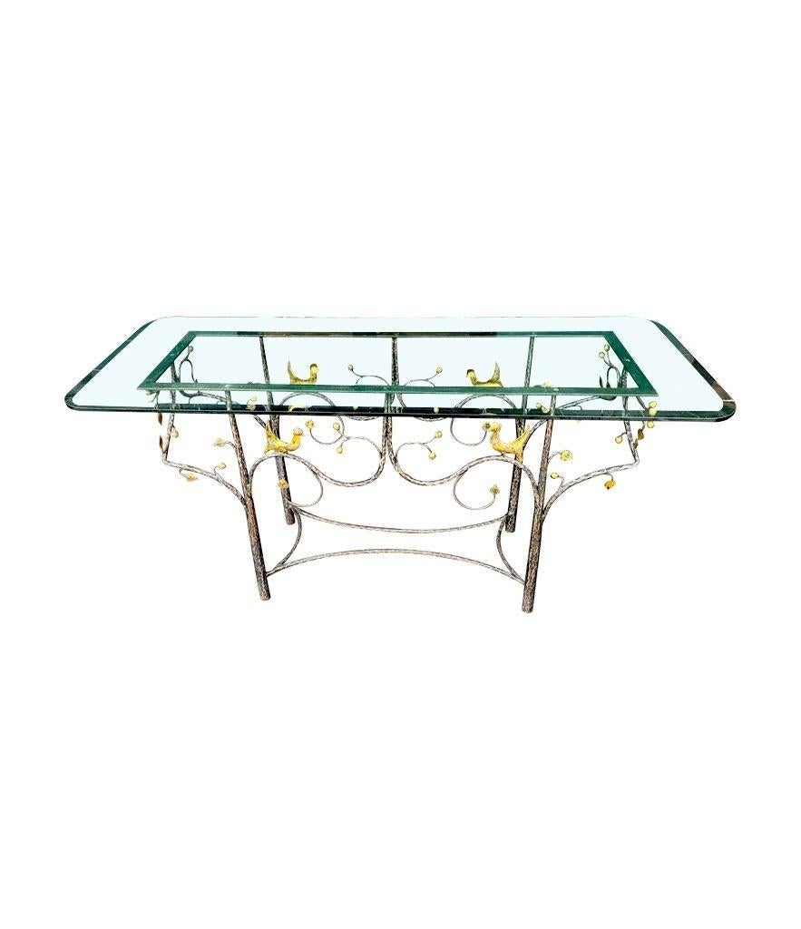 A 1970s handmade wrought iron console table with glass or solid marble top For Sale 1