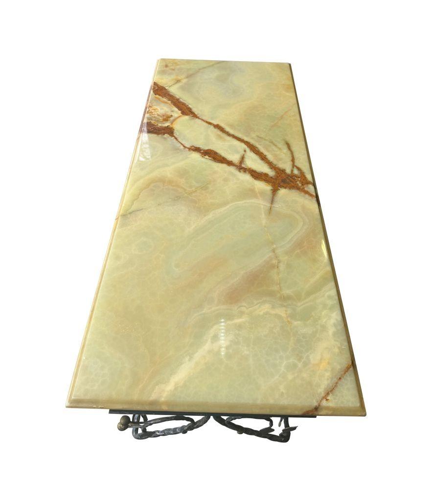 A 1970s handmade wrought iron console table with glass or solid marble top For Sale 2