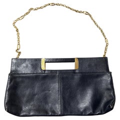 A 1970s High Quality Black Leather and Brass Italian Shoulder Bag