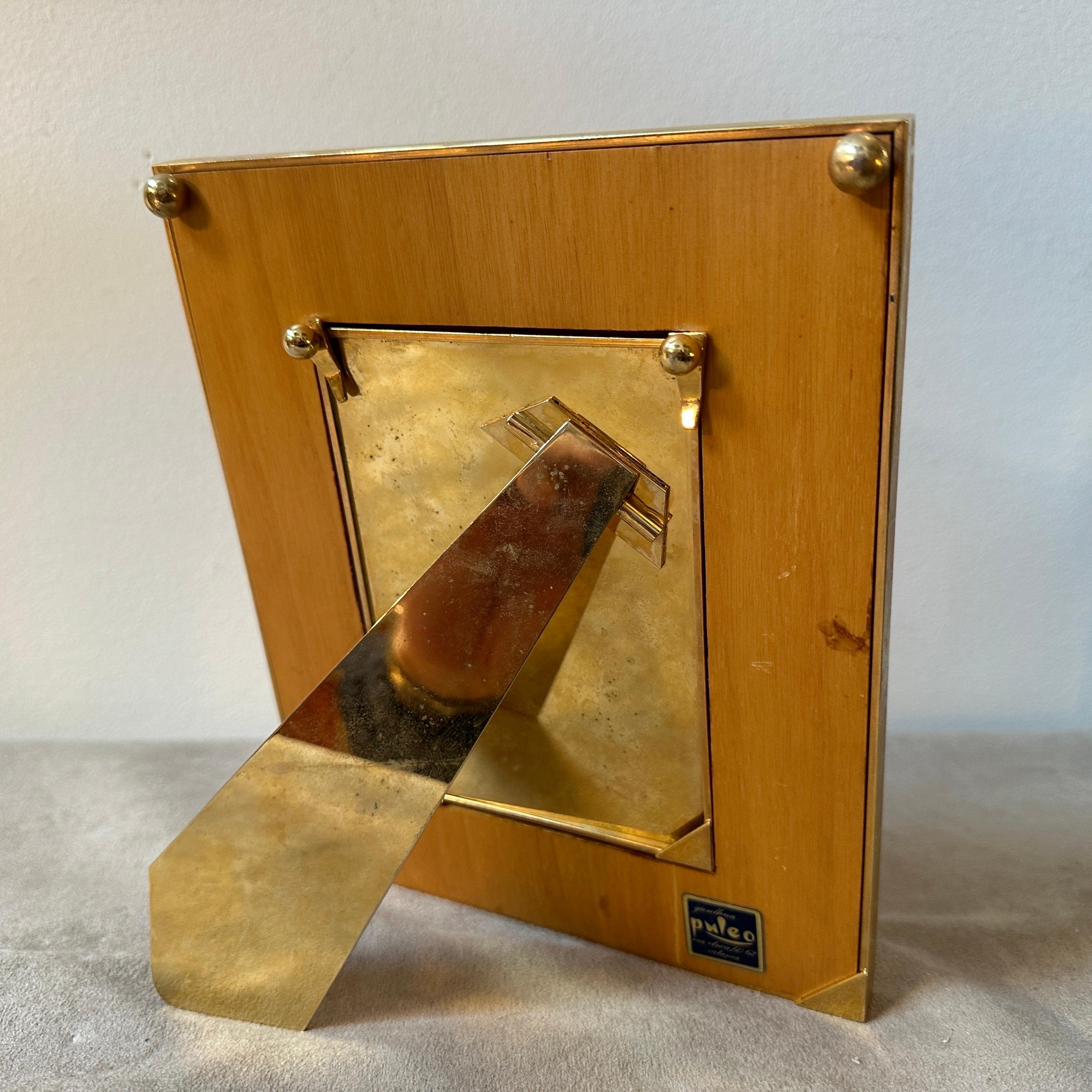 A 1970s High Quality Mid-Century Modern Brass and Skin Italian Picture Frame In Good Condition For Sale In Aci Castello, IT