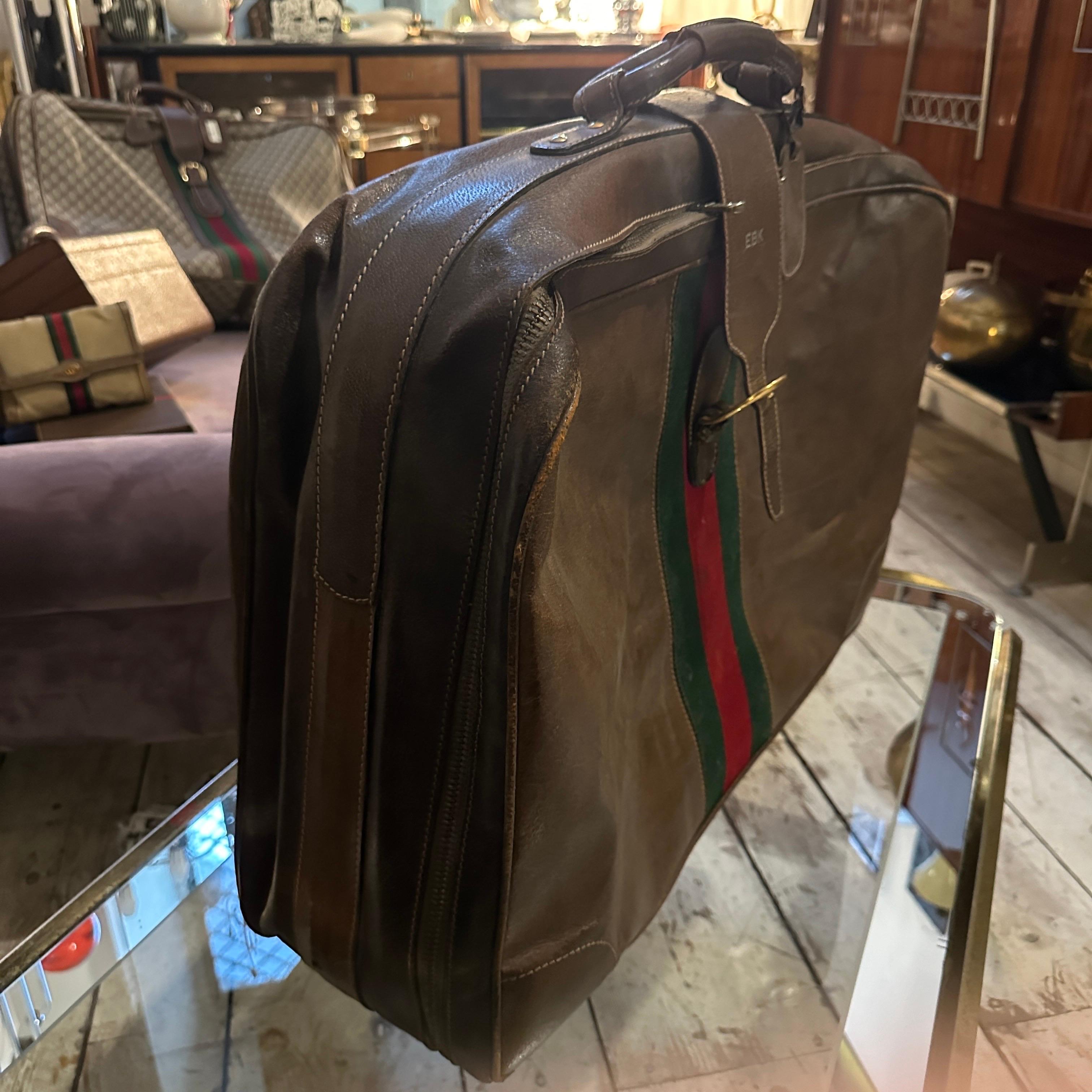 A 1970s Iconic brown Leather Gucci Suitcase For Sale 2