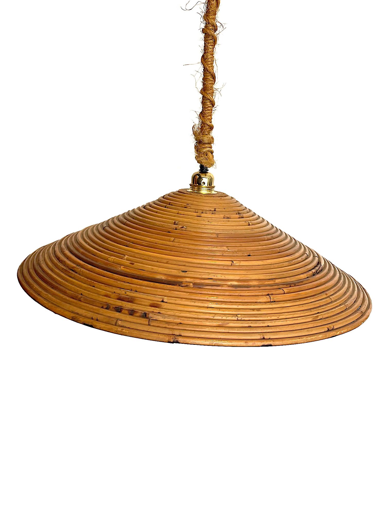 Mid-Century Modern 1970s Italian Bamboo Circular Pendant Light