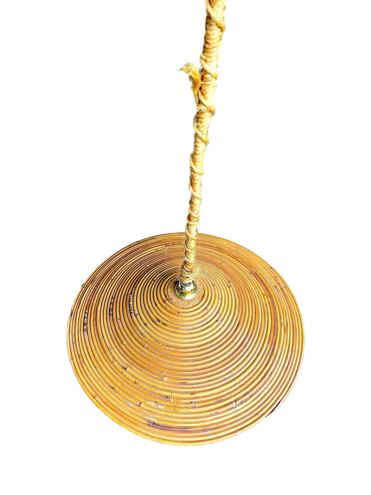 Late 20th Century 1970s Italian Bamboo Circular Pendant Light