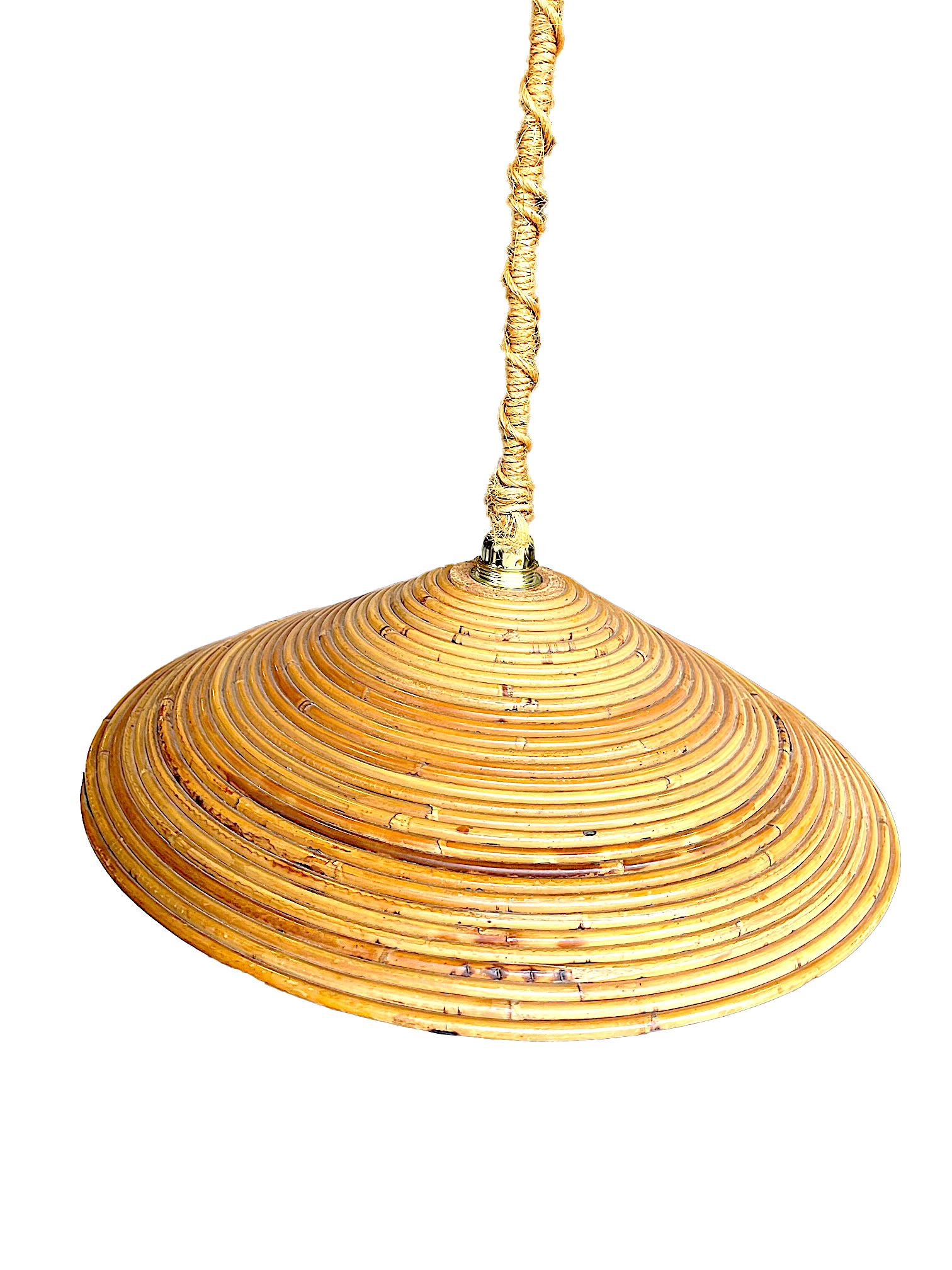 Brass 1970s Italian Bamboo Circular Pendant Light