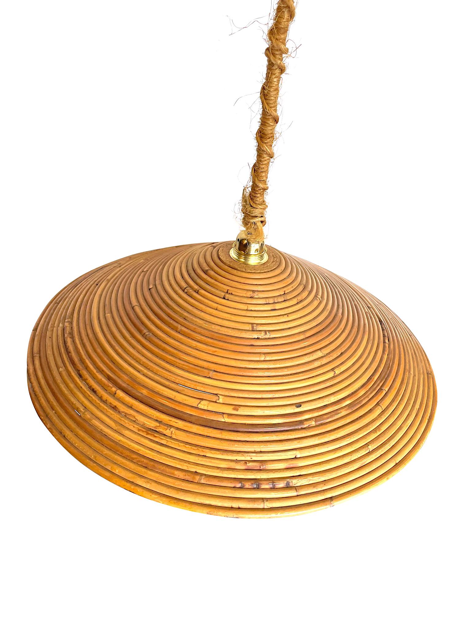 1970s Italian Bamboo Circular Pendant Light 2