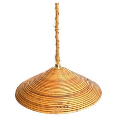 1970s Italian Bamboo Circular Pendant Light