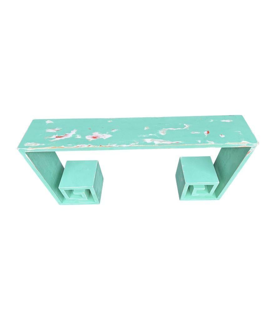 A 1970s Italian console table with greek key design and distressed beach finish For Sale 5