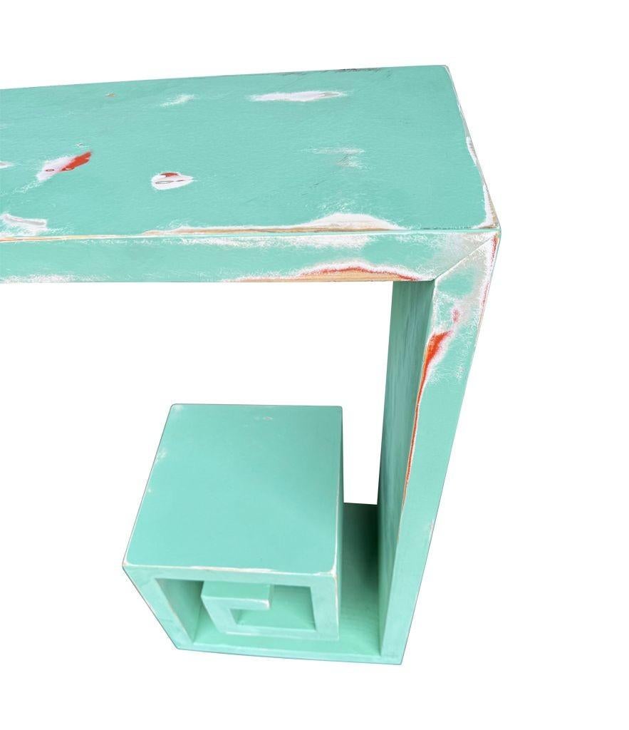 A 1970s Italian console table with greek key design and distressed beach finish For Sale 6