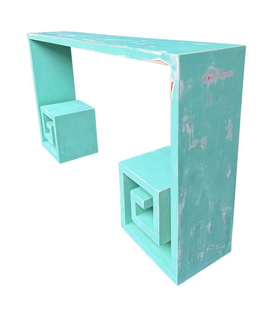 A 1970s Italian console table with greek key design and distressed beach finish For Sale 7