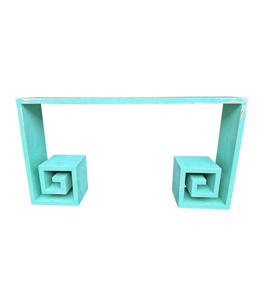A 1970s Italian console table with greek key design and distressed beach finish For Sale 9