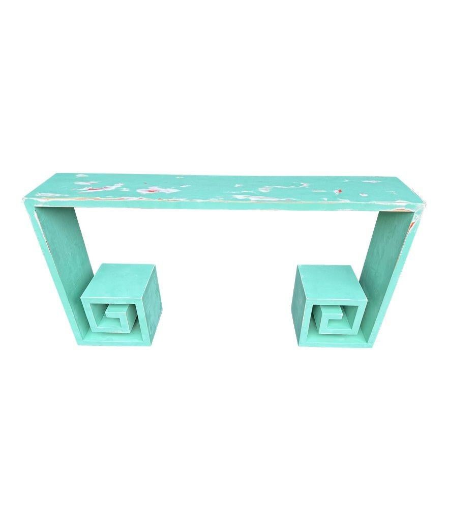 A 1970s Italian console table with greek key design and distressed beach finish For Sale 10