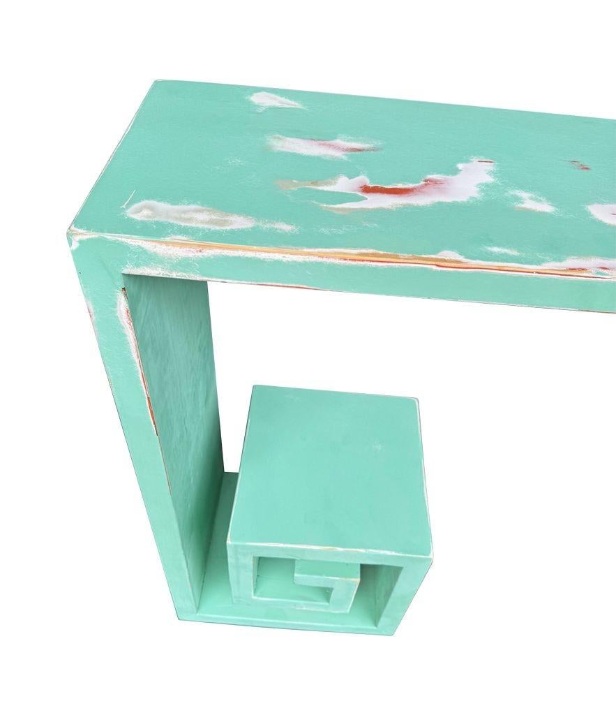 A 1970s Italian console table with greek key design and distressed beach finish For Sale 11