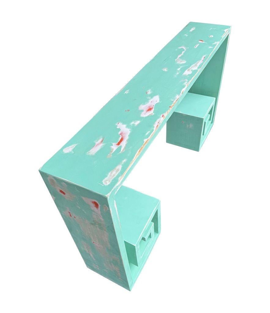 A 1970s Italian console table with greek key design and distressed beach finish For Sale 1