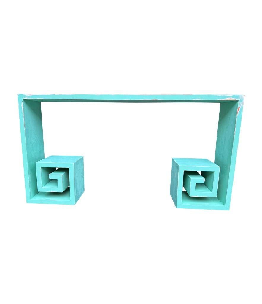 A 1970s Italian console table with greek key design and distressed beach finish For Sale 3