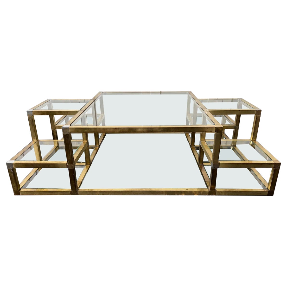 A 1970's Italian Multi-Tiered Brass & Glass Coffee Table For Sale