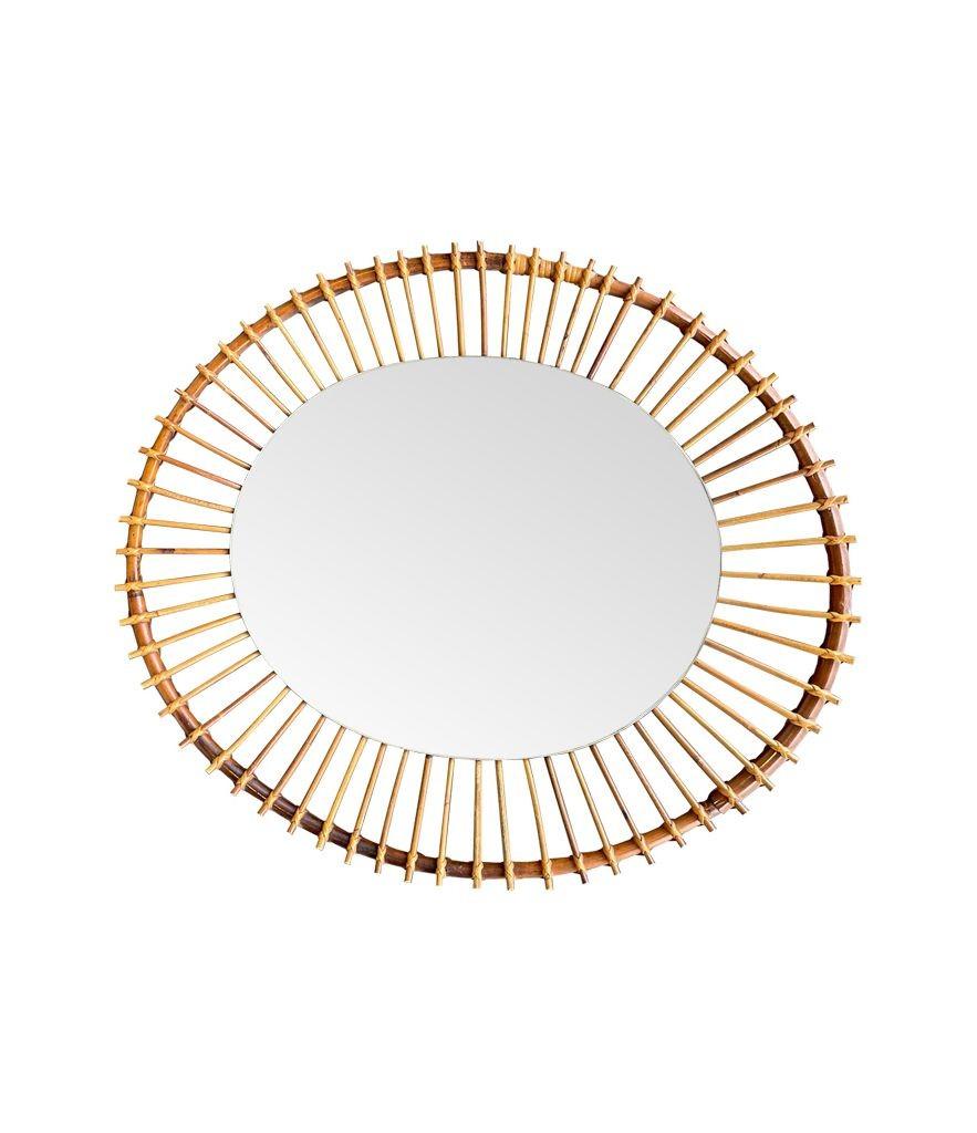 A 1970s Italian oval pencil reed bamboo mirror with orignal mirror plate For Sale 5