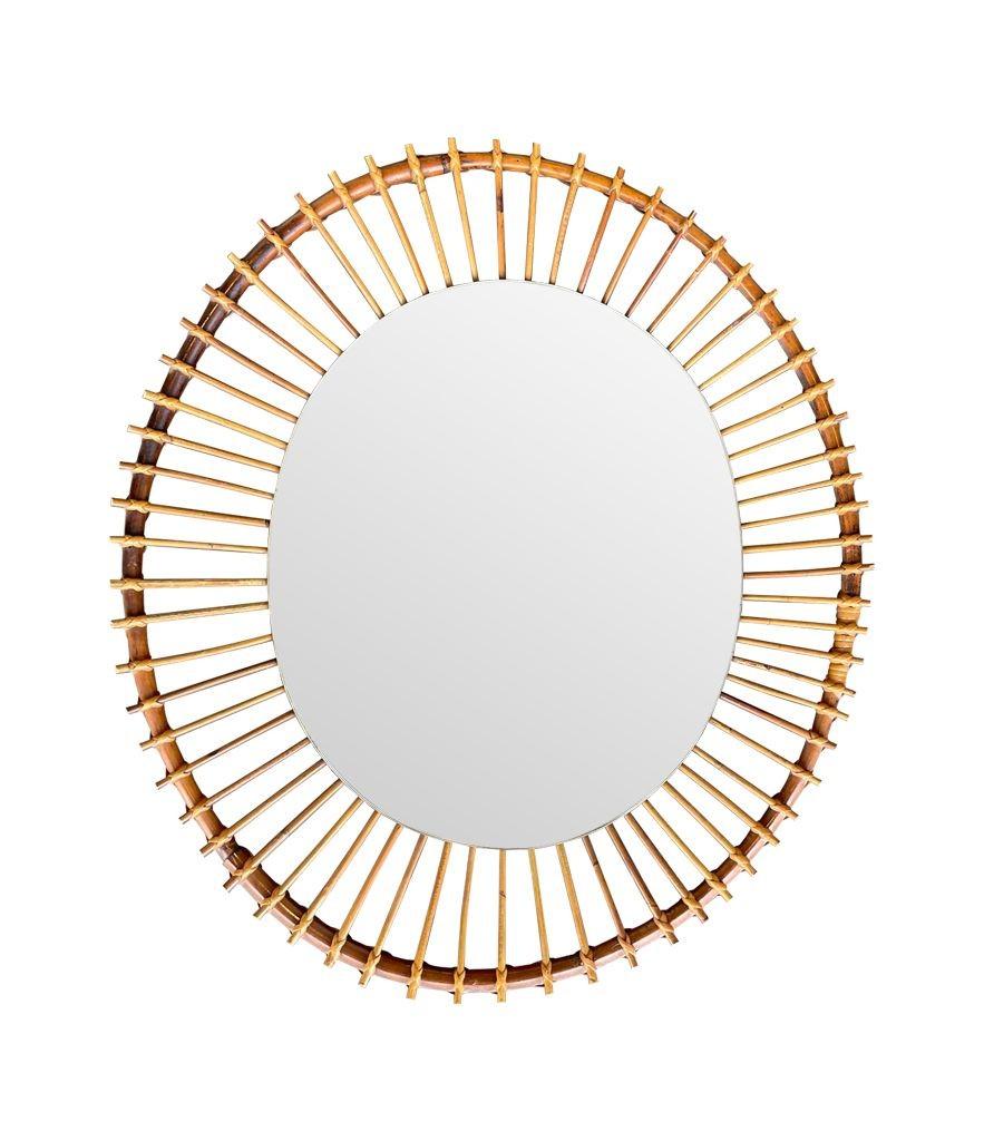 Late 20th Century A 1970s Italian oval pencil reed bamboo mirror with orignal mirror plate For Sale