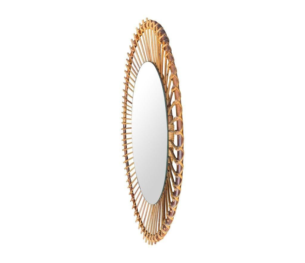 Brass A 1970s Italian oval pencil reed bamboo mirror with orignal mirror plate For Sale