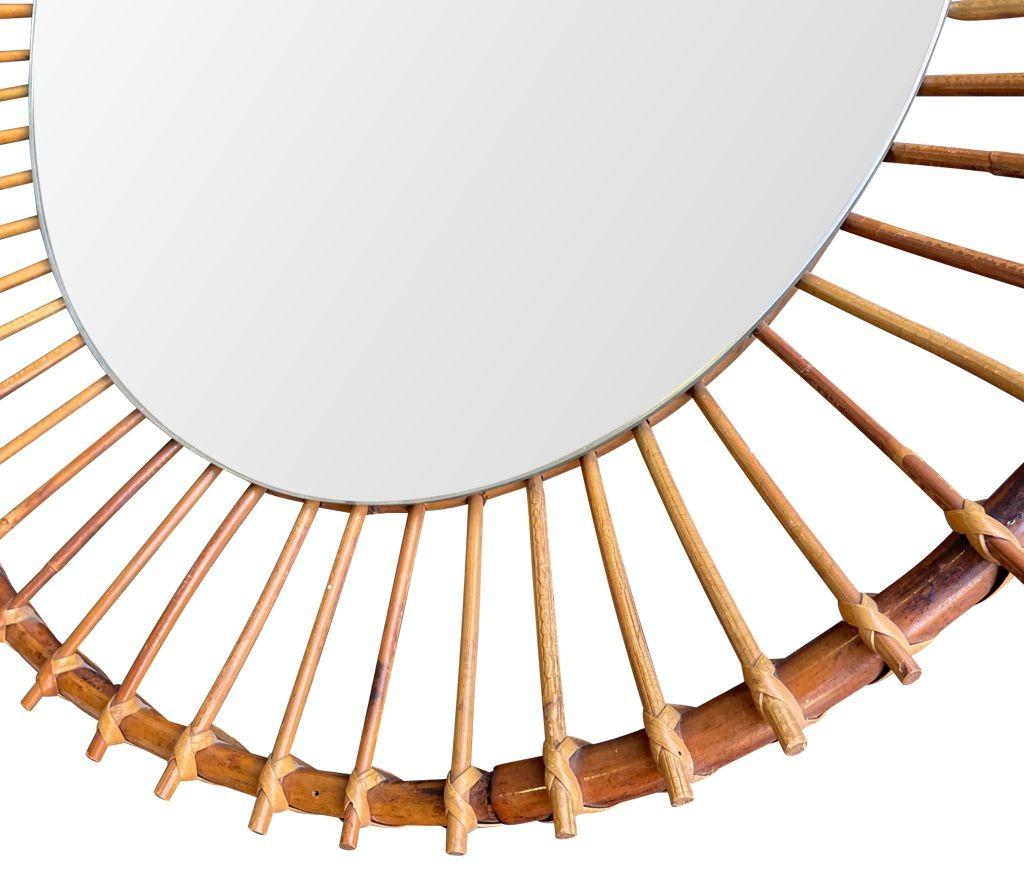 A 1970s Italian oval pencil reed bamboo mirror with orignal mirror plate For Sale 1