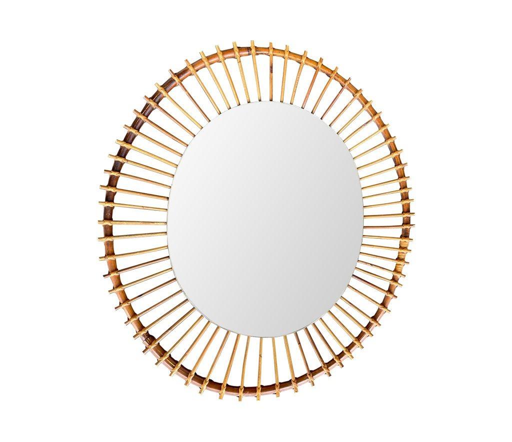 A 1970s Italian oval pencil reed bamboo mirror with orignal mirror plate For Sale 2
