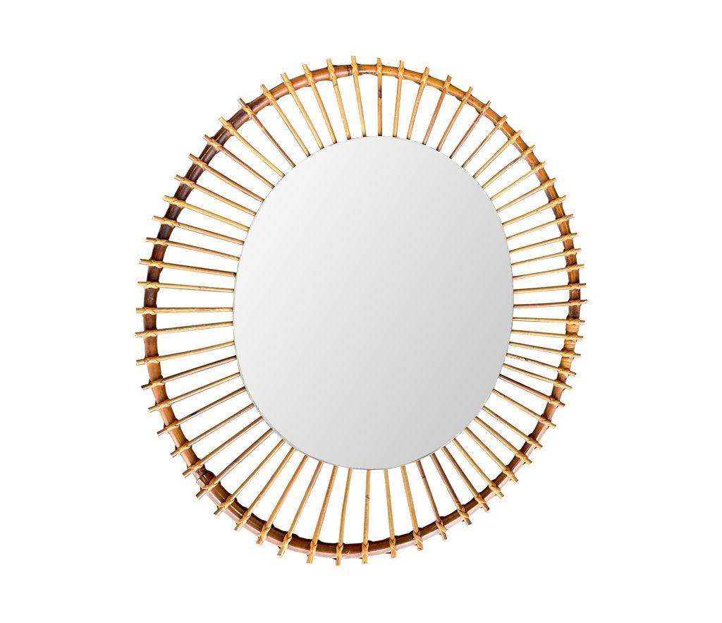 A 1970s Italian oval pencil reed bamboo mirror with orignal mirror plate For Sale 3
