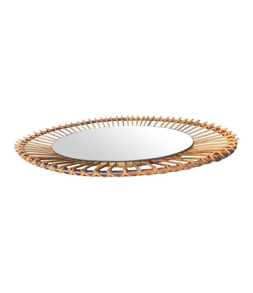 A 1970s Italian oval pencil reed bamboo mirror with orignal mirror plate For Sale 4