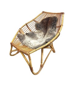 Fauteuil de salon italien en bambou Riviera des années 1970 dans le style de Franco Albini