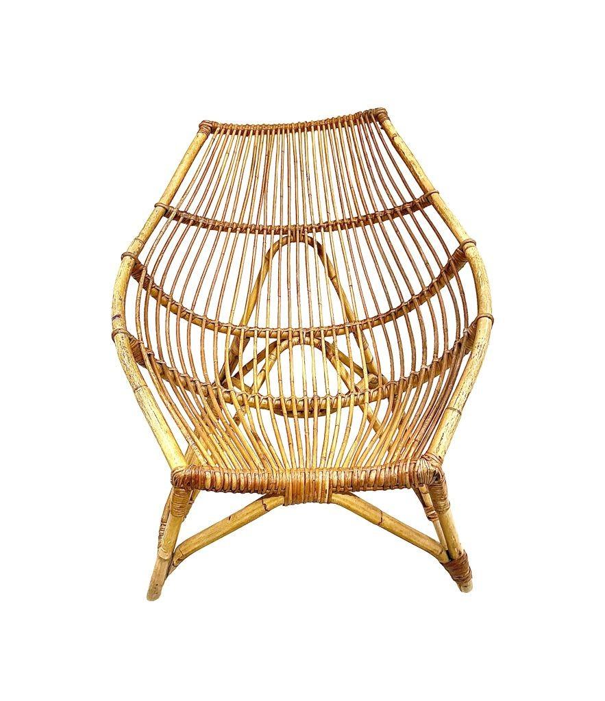 Late 20th Century 1970s Italian Riviera Bamboo Lounge Chair in the Style of Franco Albini For Sale