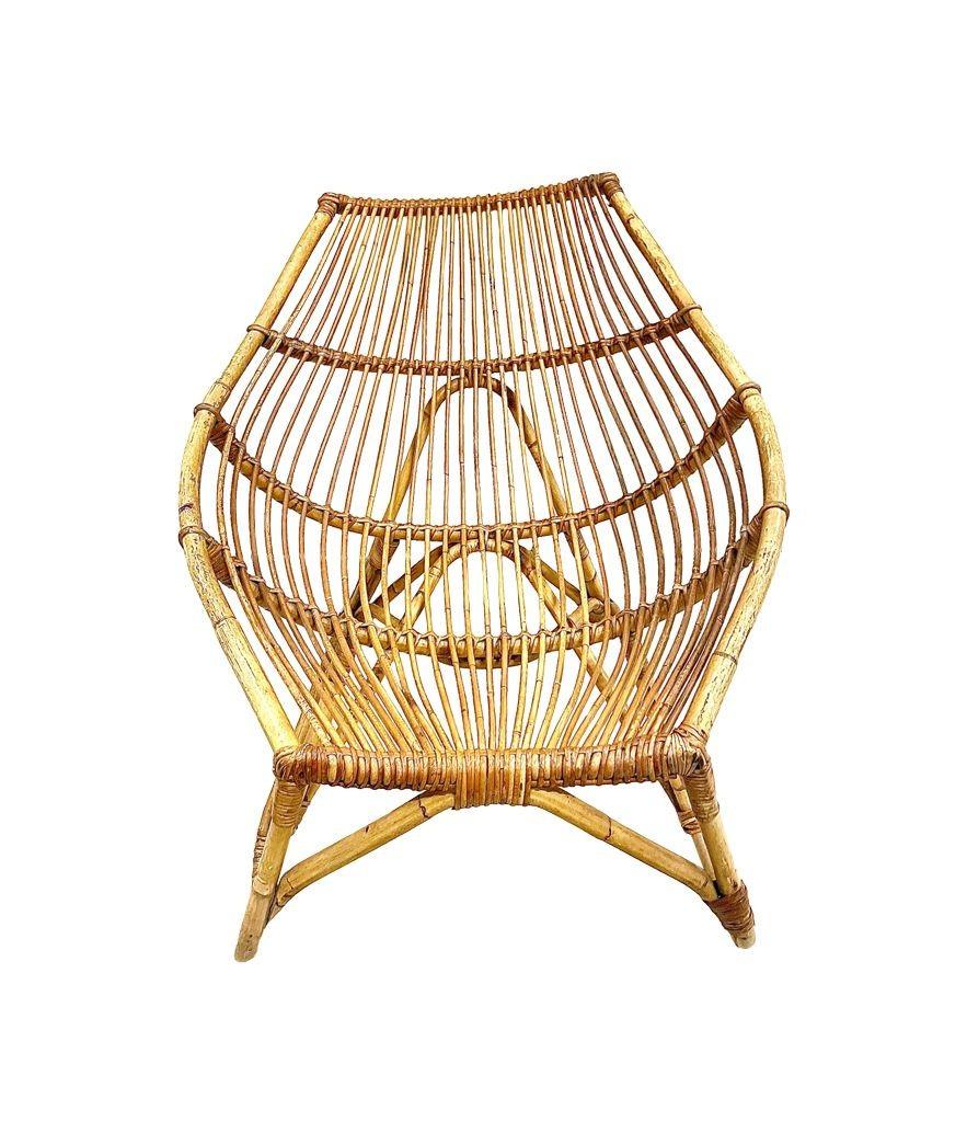 Butaca de bambú Riviera italiana de los años 70 al estilo de Franco Albini en Bueno estado para la venta en London, GB