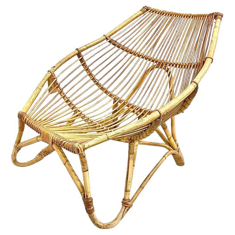 1970s Italian Riviera Bamboo Lounge Chair in the Style of Franco Albini For Sale