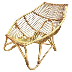 1970s Italian Riviera Bamboo Lounge Chair in the Style of Franco Albini
