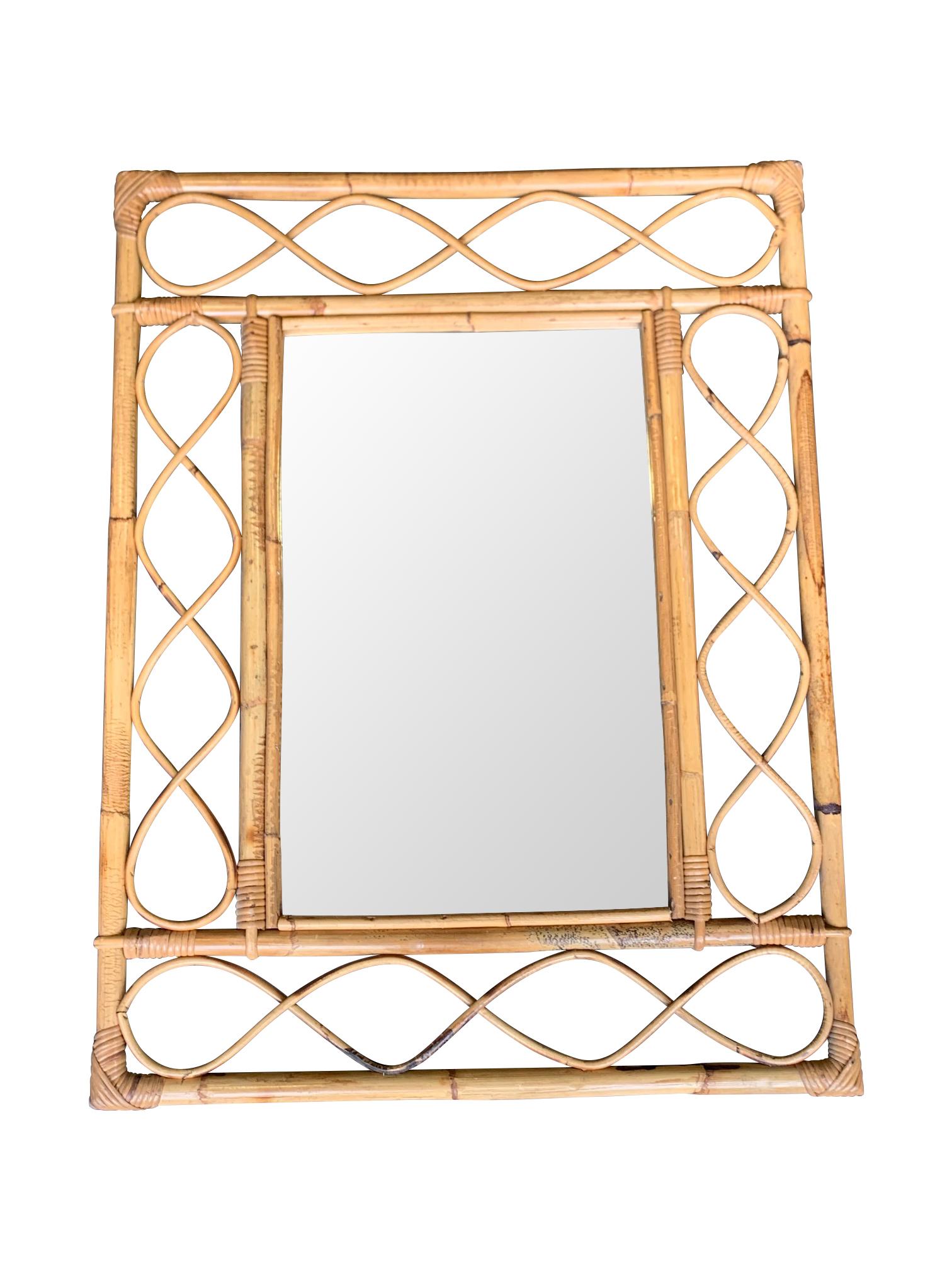 1970s Italian Riviera Rectangular Bamboo Mirror In Good Condition In London, GB