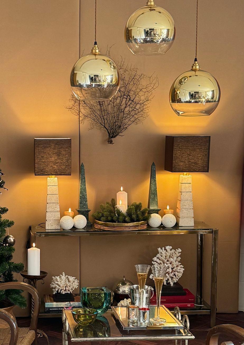 A 1970s Italian solid brass console table with 2 glass shelves 2