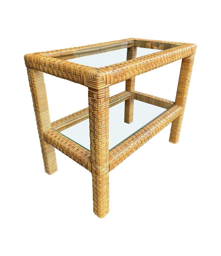 A 1970s Italian woven rattan mirror with matching console table For Sale 4