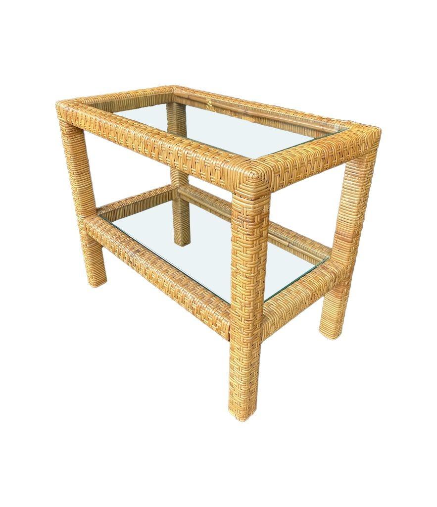 Mid-Century Modern A 1970s Italian woven rattan mirror with matching console table For Sale