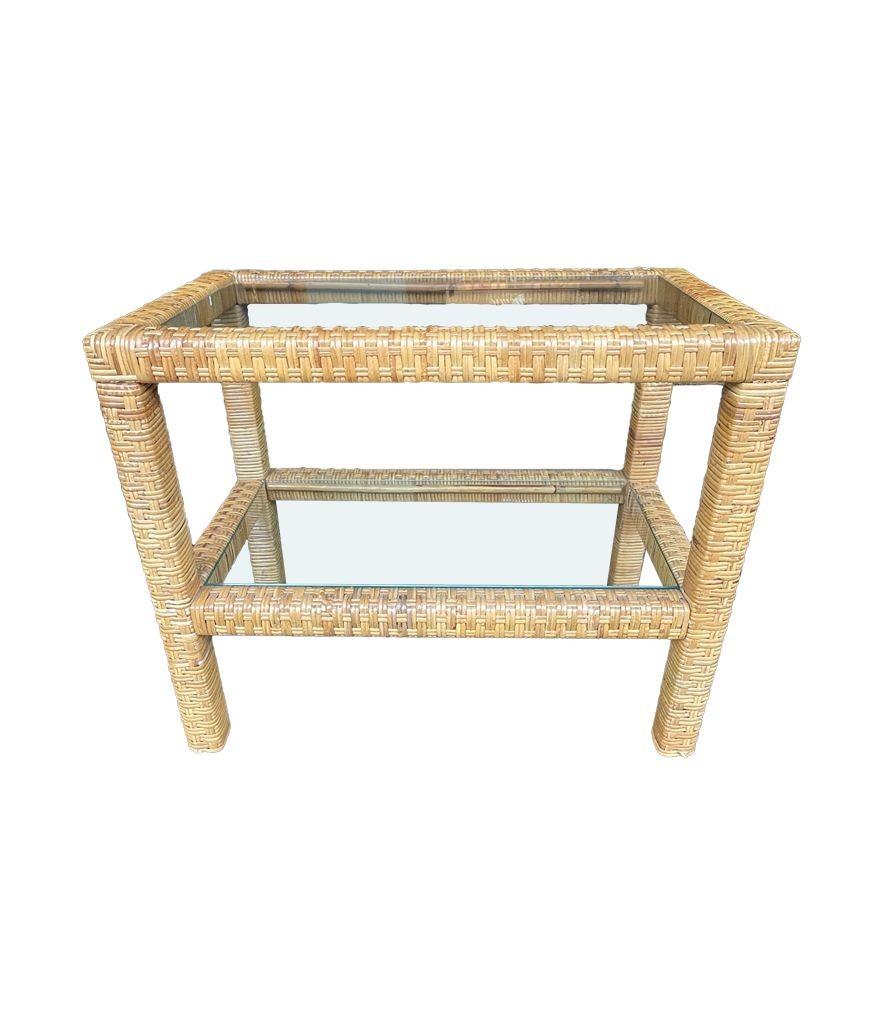 Late 20th Century A 1970s Italian woven rattan mirror with matching console table For Sale
