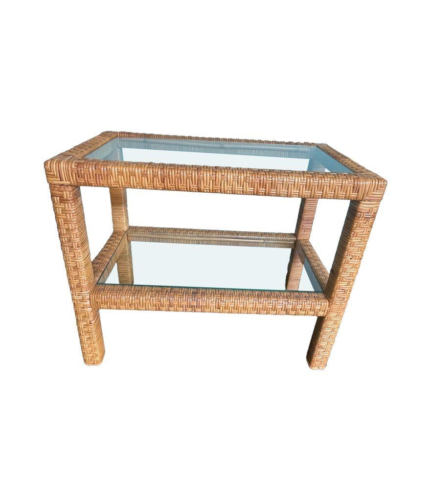 A 1970s Italian woven rattan mirror with matching console table For Sale 1