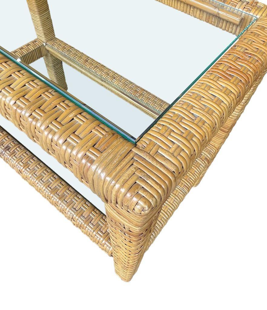 A 1970s Italian woven rattan mirror with matching console table For Sale 3