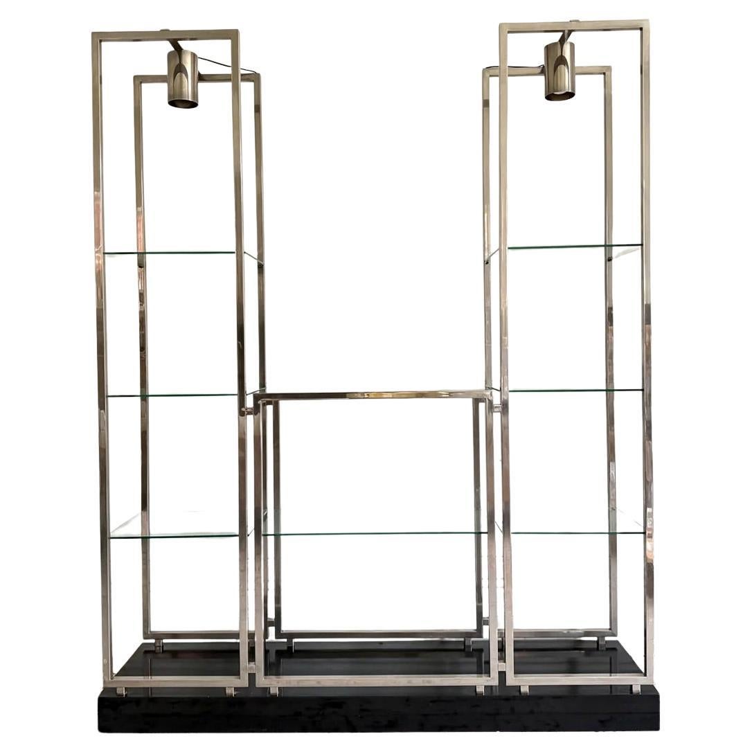 A 1970's Kim Moltzer Nickel & Glass Illuminated Etagere For Sale