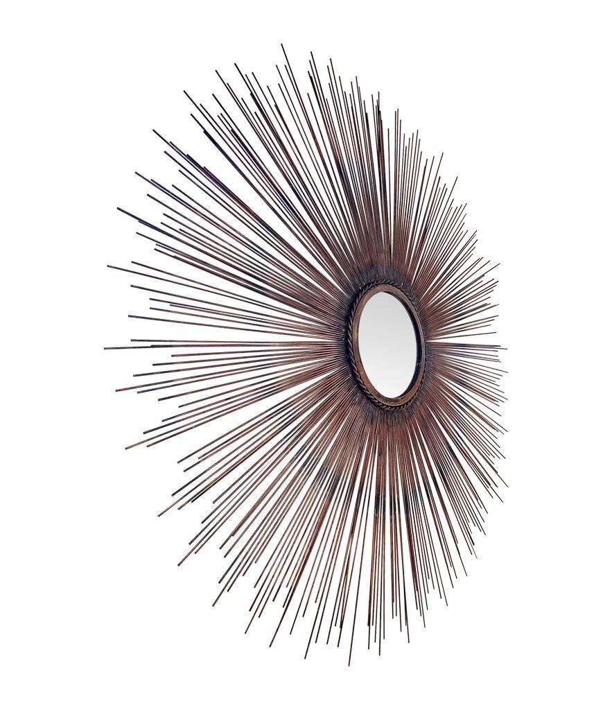 Américain Grand miroir en cuivre taillé au chalumeau de Curtis Jere, datant des années 1970, en forme de soleil. en vente