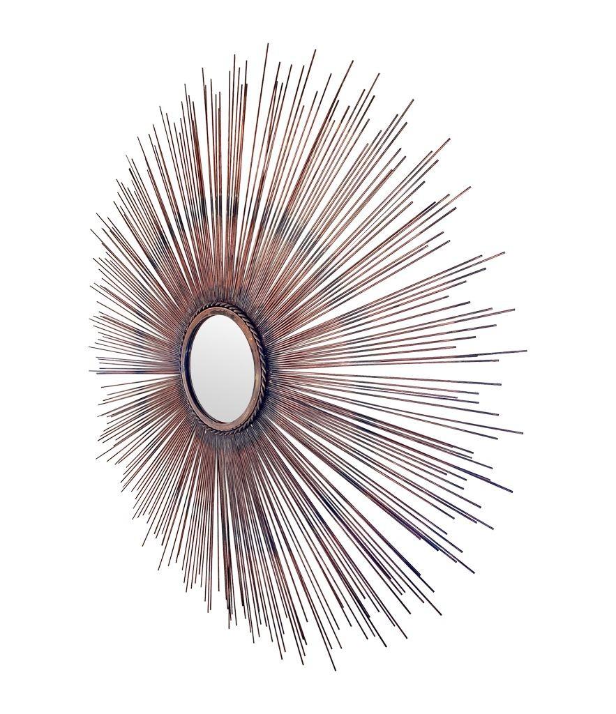 Fin du 20e siècle Grand miroir en cuivre taillé au chalumeau de Curtis Jere, datant des années 1970, en forme de soleil. en vente