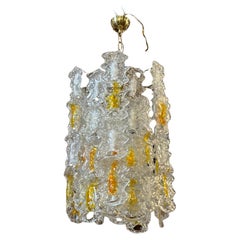 A 1970s Mazzega Mid-Century Modern Amber and White Murano Glass Chandelier