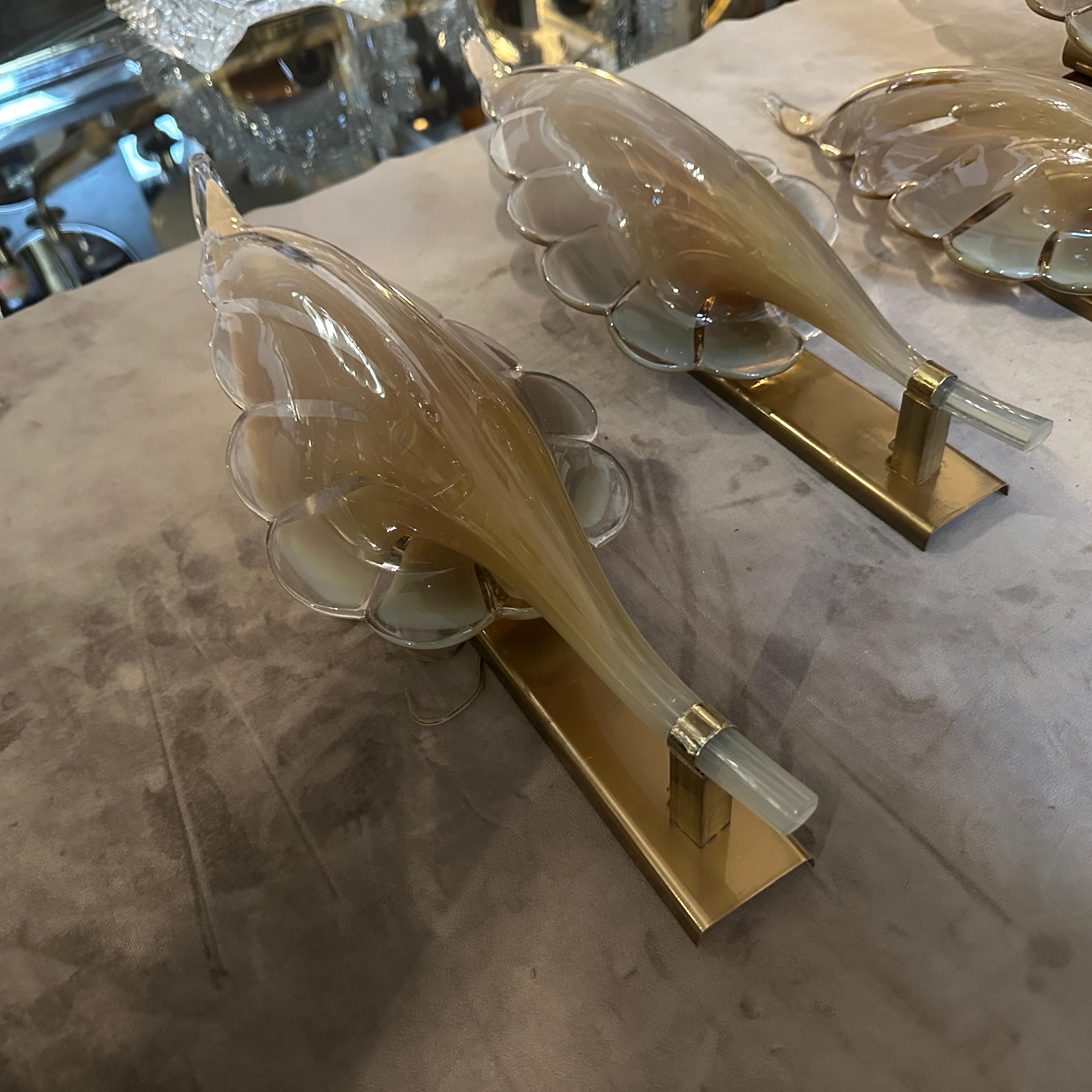 A 1970s Mid-Century Modern Brown Murano Glass Leaf Wall Sconce by Franco Luce For Sale 8